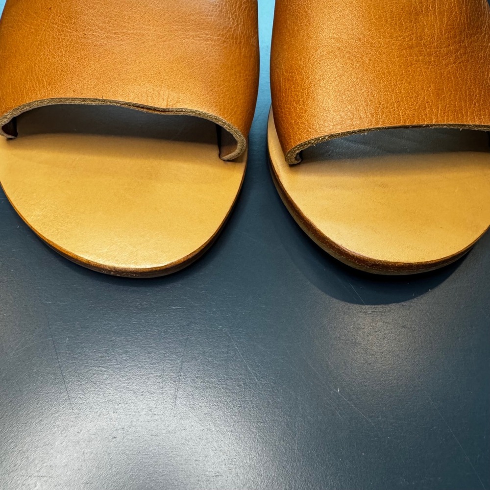 St. Agni Women 10.5 EU 41 Tan Leather Slide Sandals Flat Minimalist Handcrafted - Picture 6 of 10
